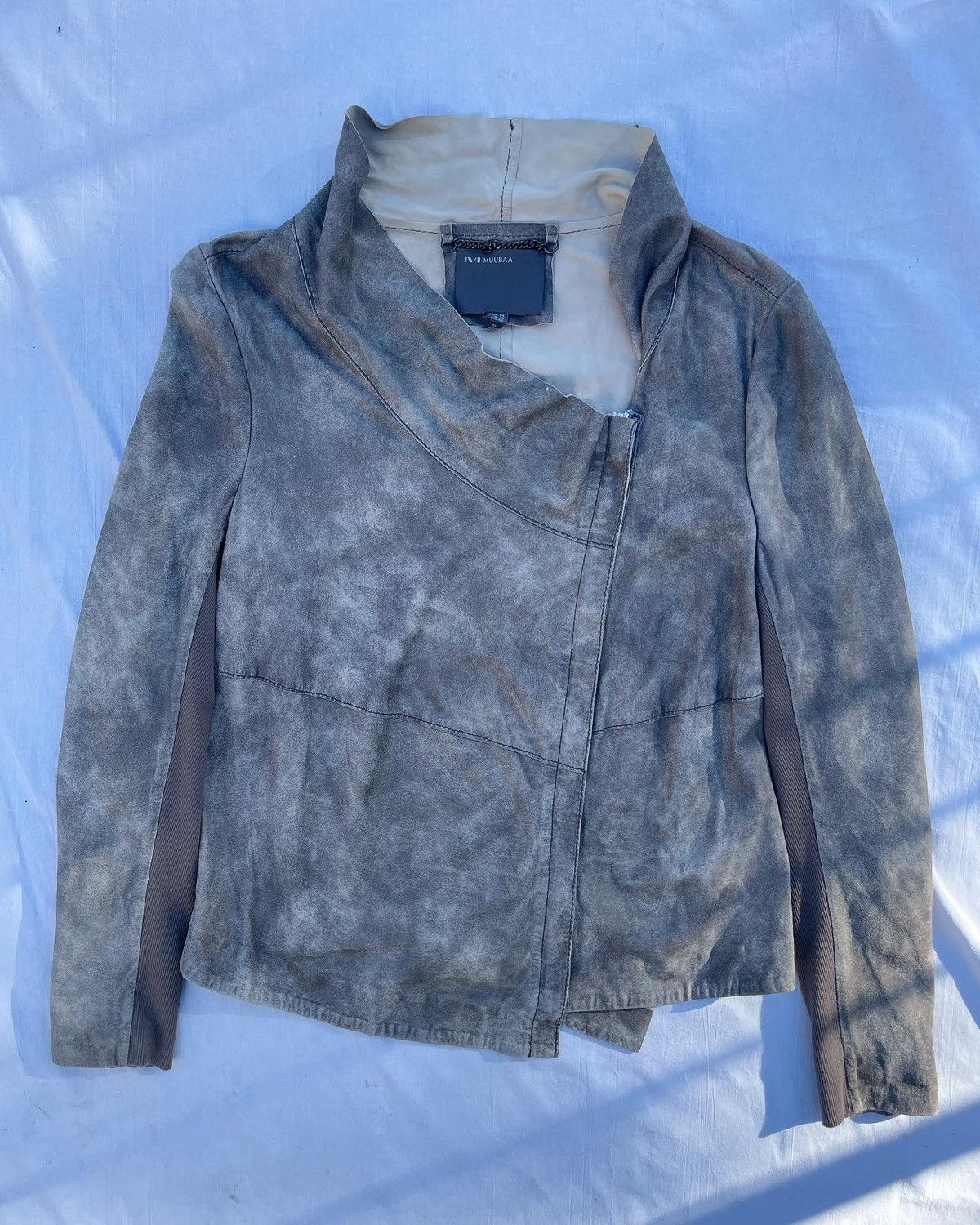 image of Avant Garde x Genuine Leather Muubaa Goat Leather Jacket in Grey, Women's (Size Large)