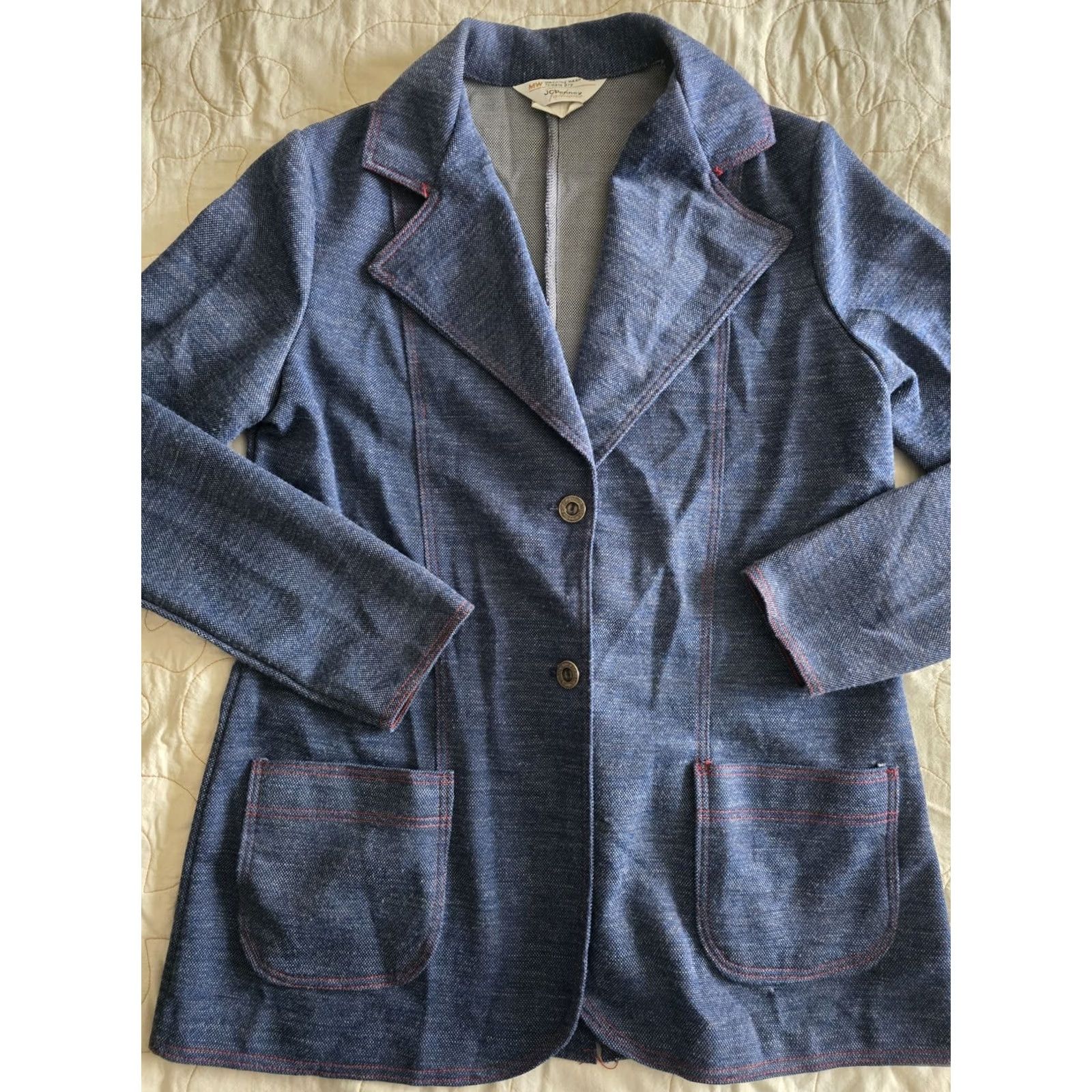 JCPenney VINTAGE 1970s JC Penney Fashions Blue Blazer Top Button Up Jacket Womens M/L Blue Western Jacket Women XS? Size M / US 6-8 / IT 42-44 - 2 Thumbnail