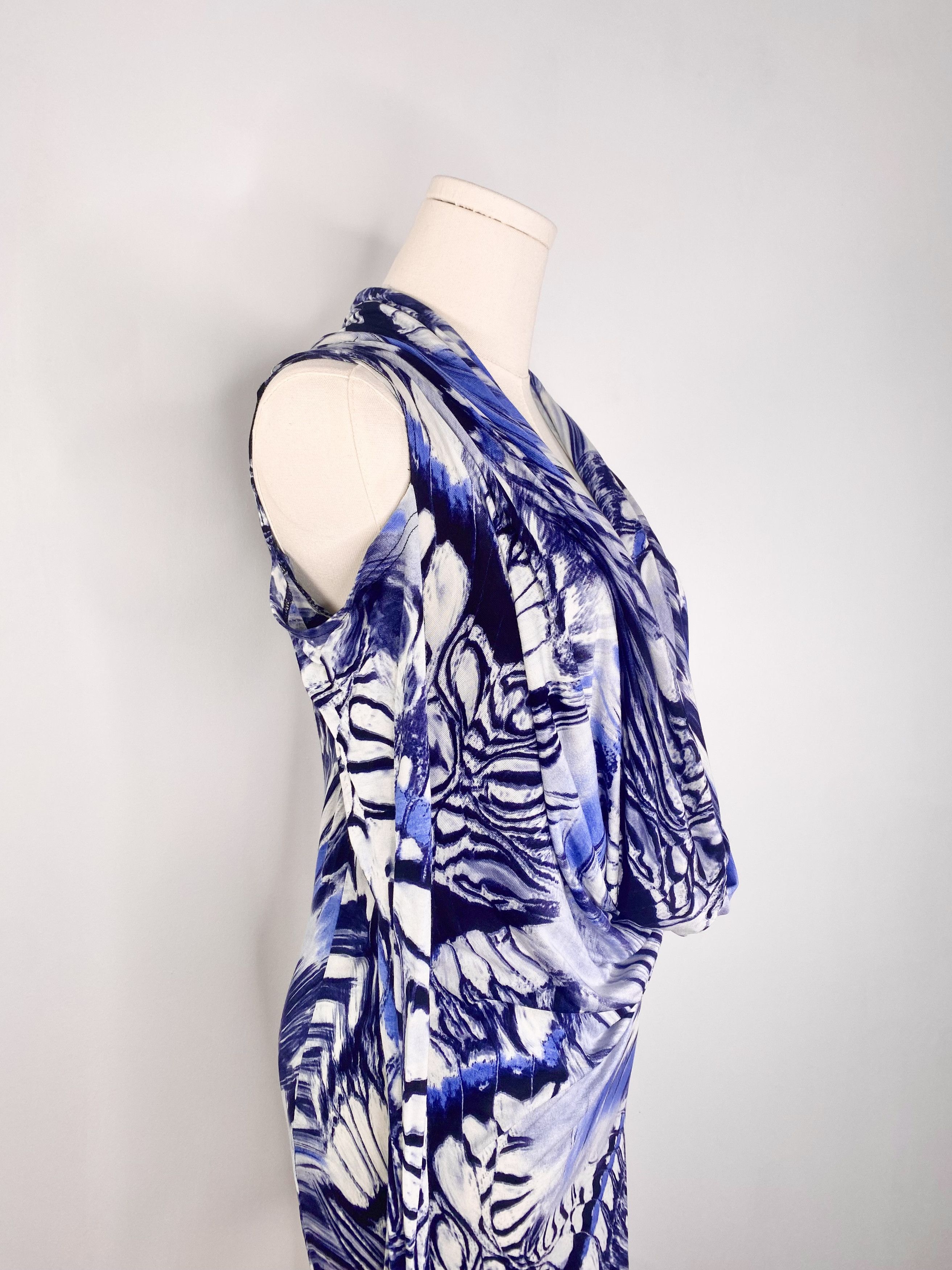 Jean Paul Gaultier Jean Paul Gaultier - Blue Psychedelic Marble Cowl Neck Dress Size M / US 6-8 / IT 42-44 - 7 Thumbnail