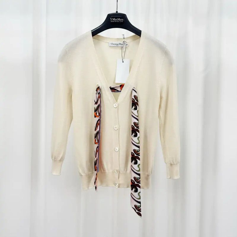 Dior Dior Cream Wool Long Sleeve Cardigan 0089 Size M / US 6-8 / IT 42-44 - 1 Thumbnail