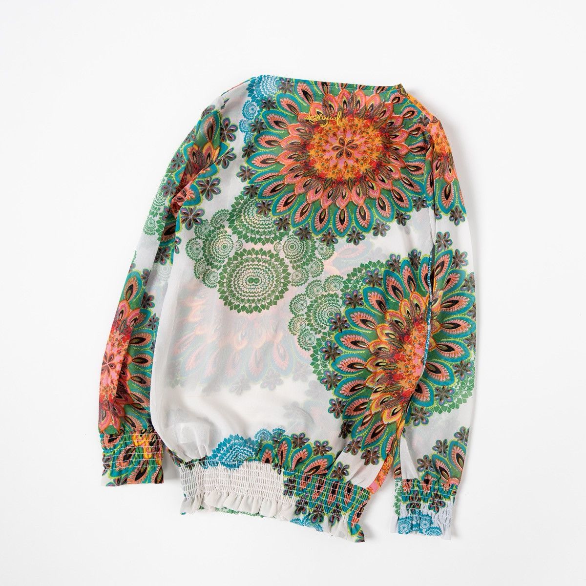 Desigual Desigual Women Floral Blouse Multicolor Sheer Boho Print Top Size XS / US 0-2 / IT 36-38 - 2 Thumbnail