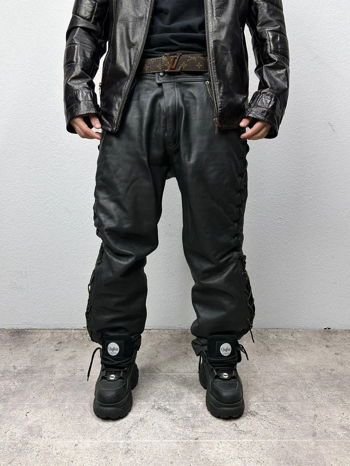 Jean Paul Gaultier Leather Pants Rick Owens Style Vintage Avantgarde Moto Japan Size US 38 / EU 54 - 1 Thumbnail