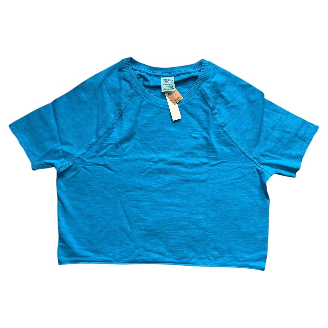 Victoria's Secret VICTORIA'S SECRET PINK Blue Cotton Crew Neck Crop Top, XS Size XS / US 0-2 / IT 36-38 - 1 Thumbnail