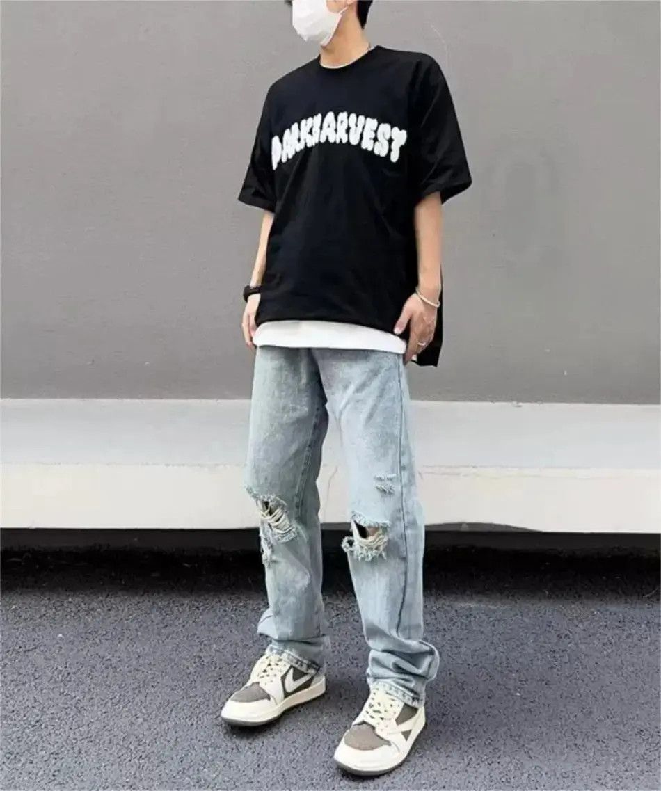 Japanese Brand Retro straight leg loose fitting casual distressed jeans Size US 30 / EU 46 - 6 Thumbnail