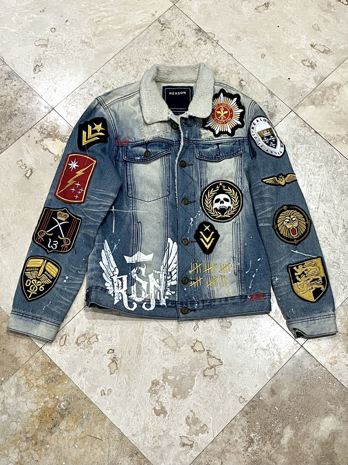 Reason CRAZY Y2K Reason Patched Distressed Denim Jacket Size US S / EU 44-46 / 1 - 1 Thumbnail