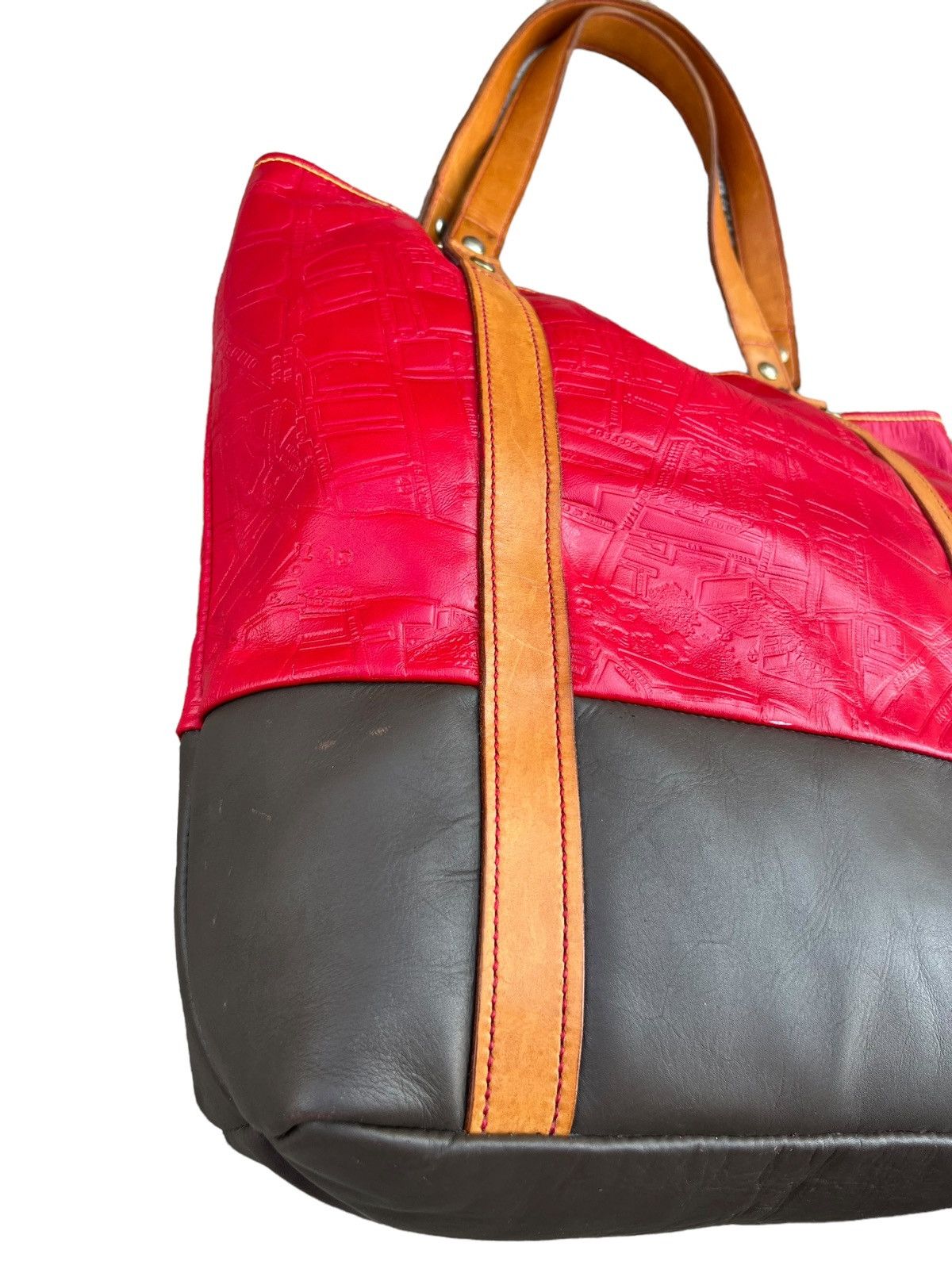 Leather Map Embossed Leather Tote Bag Unknown Japanese Brand Vintage Size ONE SIZE - 7 Thumbnail