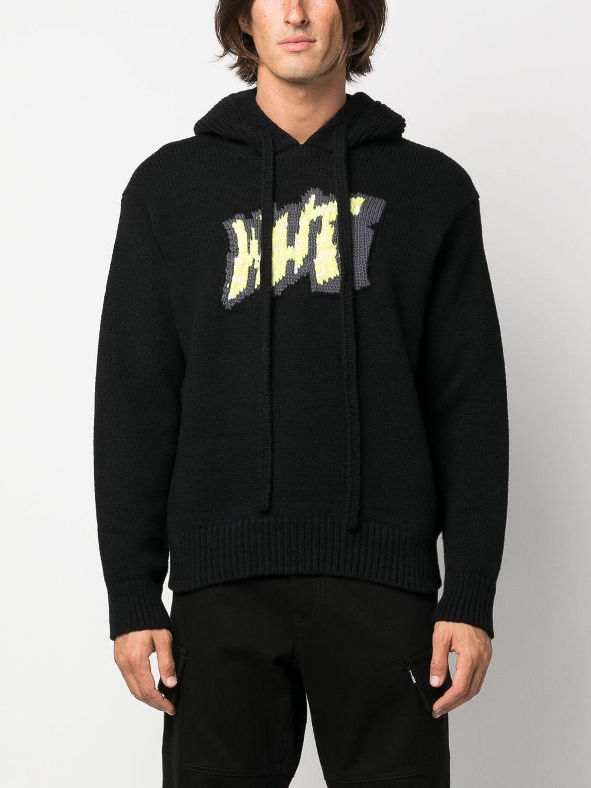 Off-White o1gr1nt1124 Graffiti Chunky Knit Hoodie in Black Size US M / EU 48-50 / 2 - 3 Thumbnail