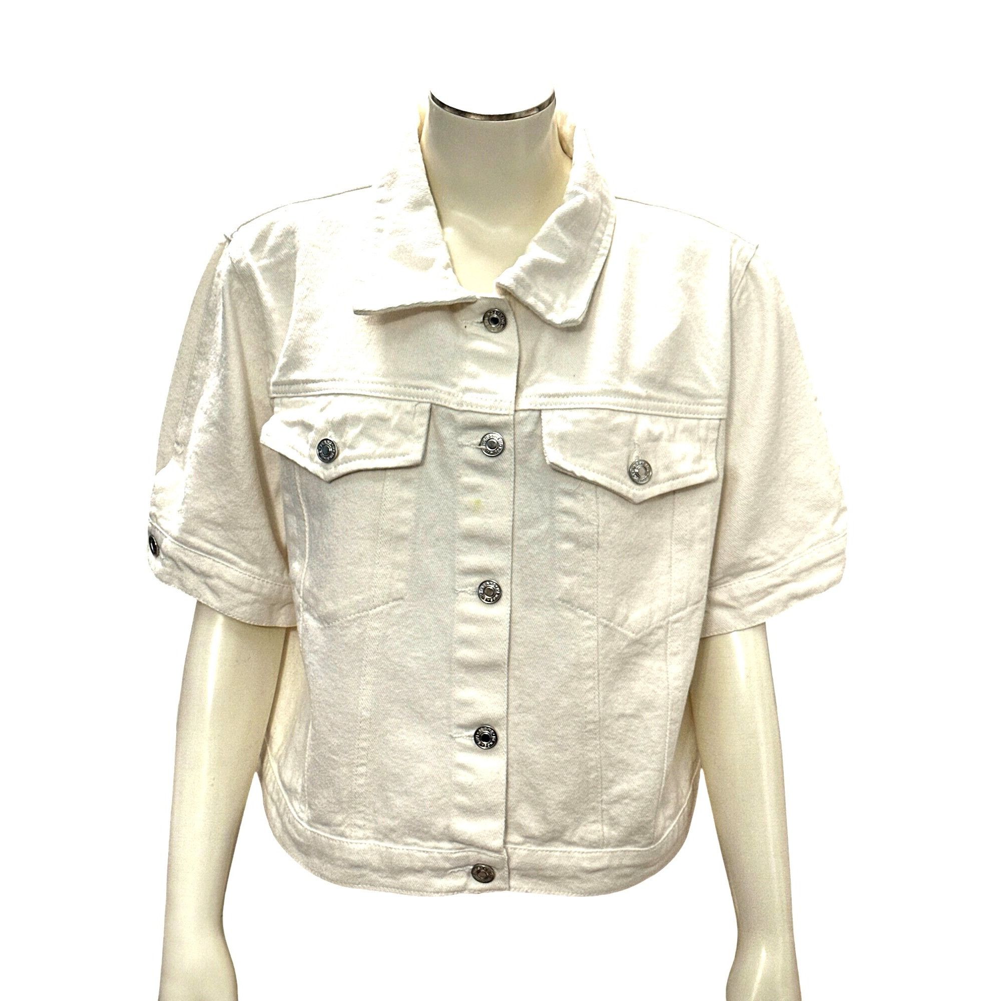 Other CCC Hengsheng White Denim Crop Top Jacket Cotton Polyester Size XL / US 12-14 / IT 48-50 - 1 Thumbnail