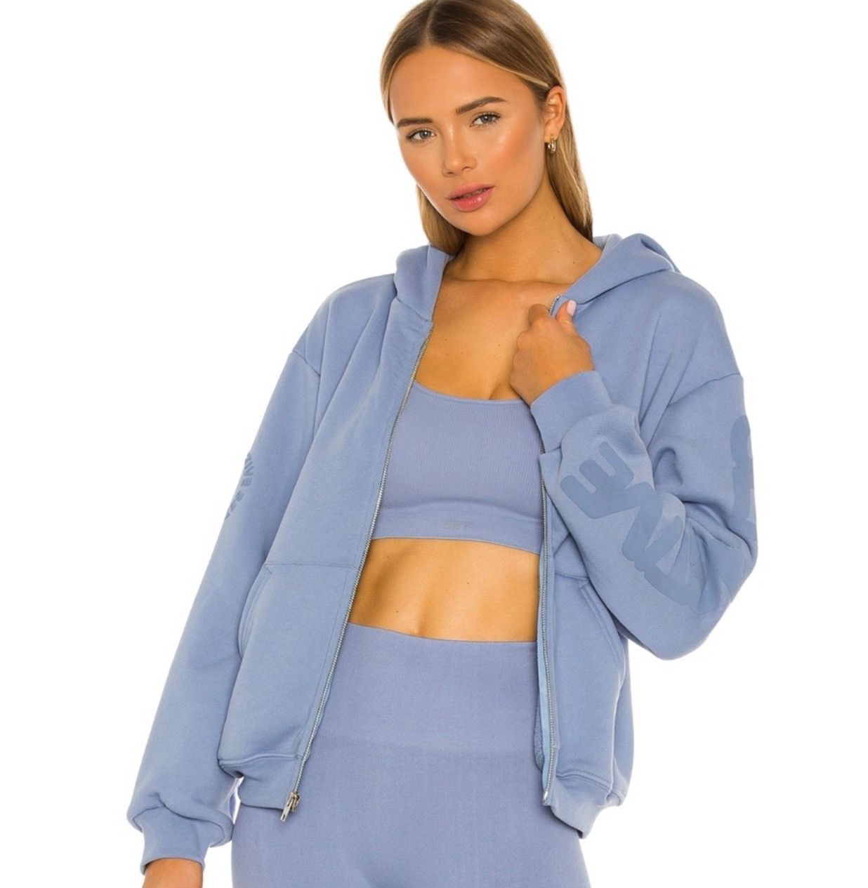 Image of X Revolve Zip Up Hoodie In Havana in Blue, Women's (Size Small)