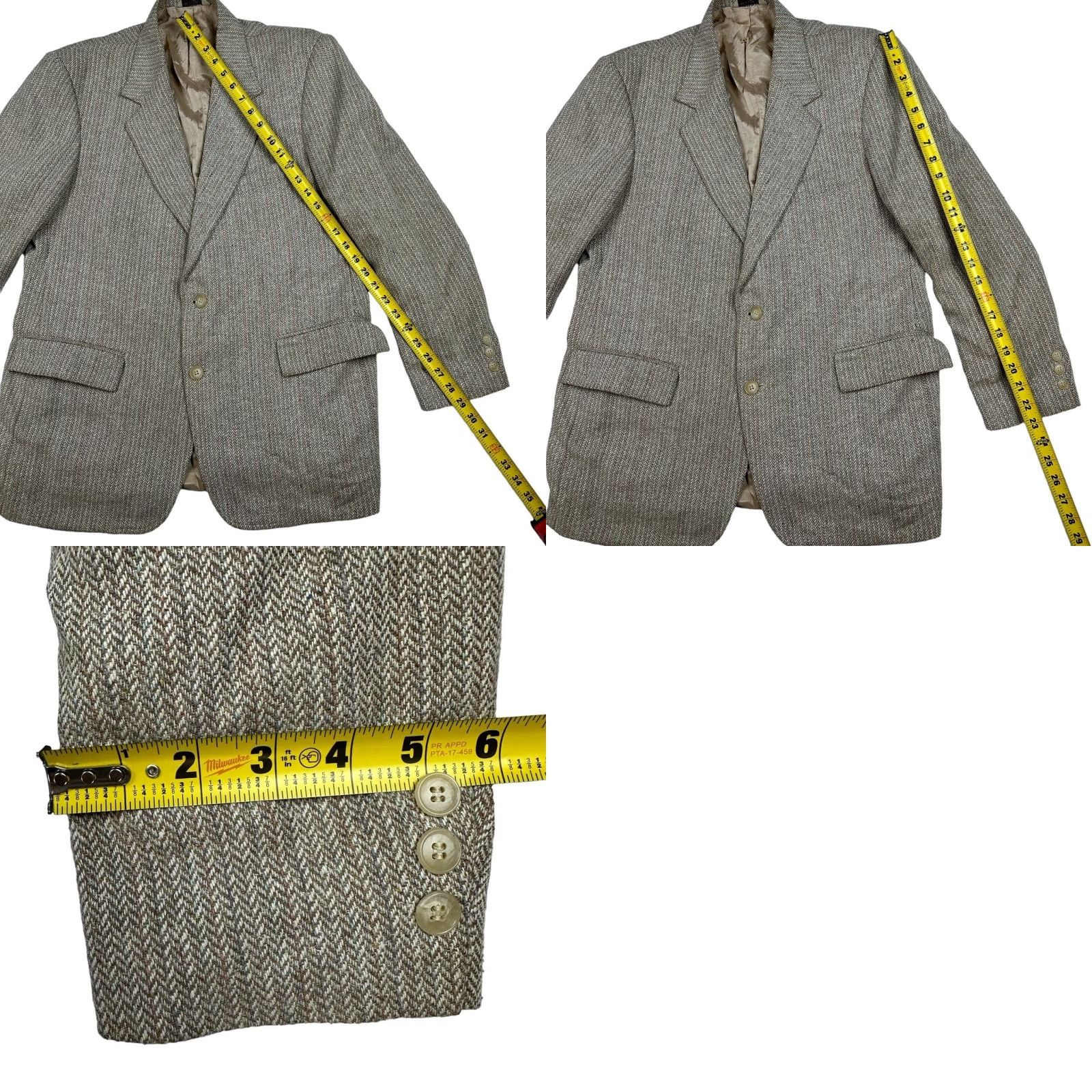 Vintage VTG Arnold Palmer Blazer Men Tweed 2-Button Brown Herringbone 43R Wool Front Notch Lapel Buttoned Single-Breasted Jeans? No. Size 46R - 8 Thumbnail