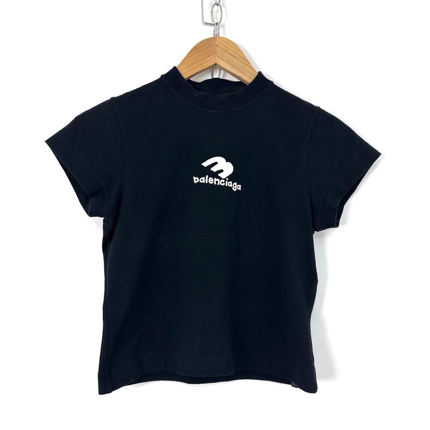 Balenciaga Balenciaga Women's Cropped Black Logo Print Short Sleeve K12 Size US S / EU 44-46 / 1 - 1 Thumbnail