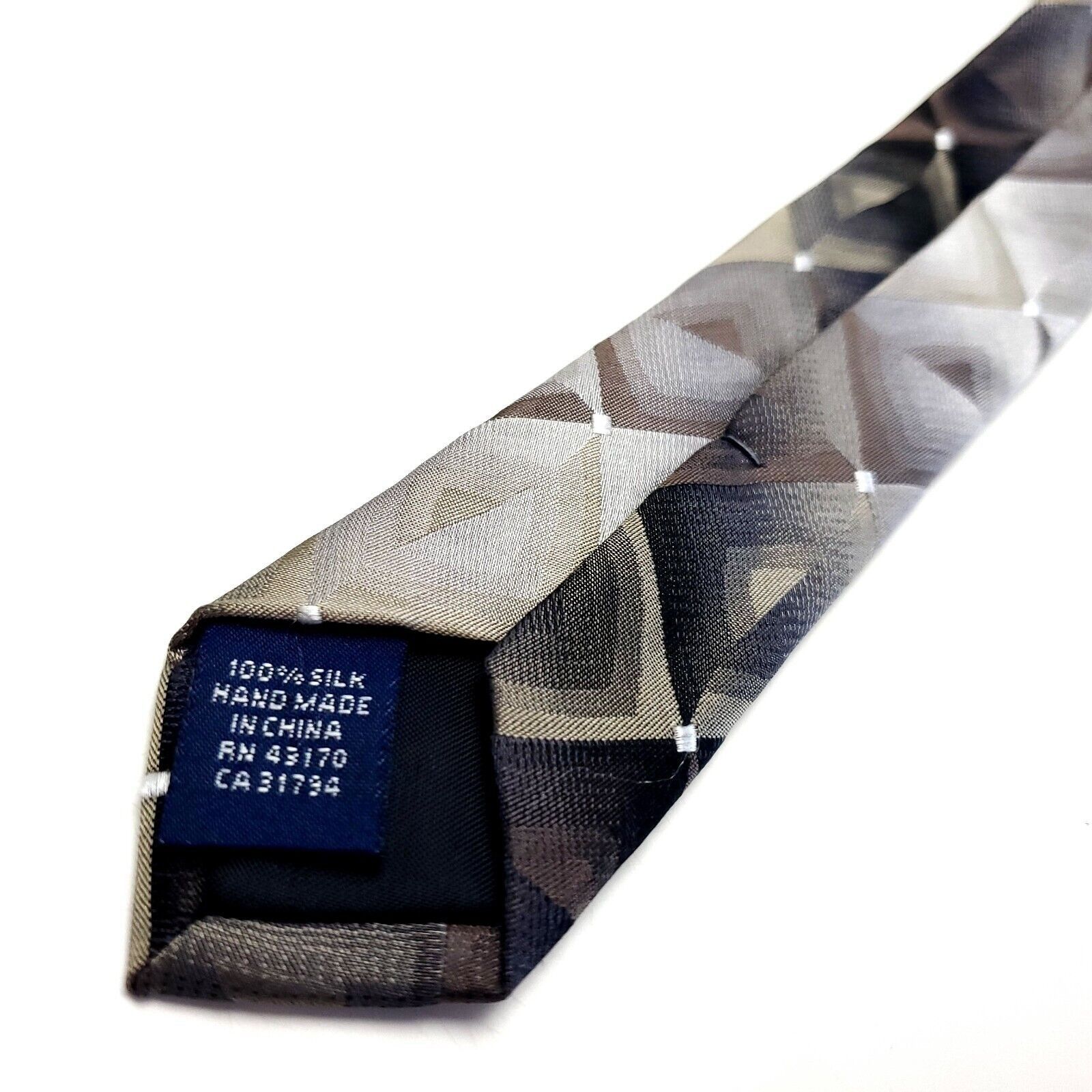 John Ashford John Ashford Brown Beige Silk Tie Woven Geometric Size ONE SIZE - 5 Thumbnail