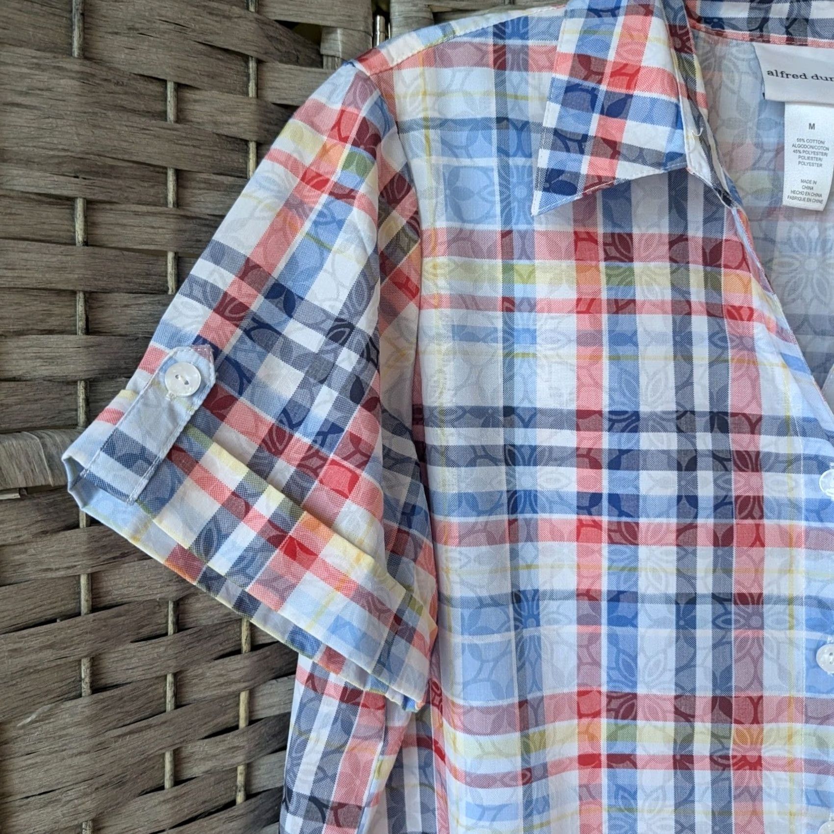 Vintage VINTAGE Alfred Dunner Short Sleeve Button Up Shirt Rainbow Plaid Floral Burnout Sz M Retro Festival Womens - Size M / US 6-8 / IT 42-44 - 2 Thumbnail