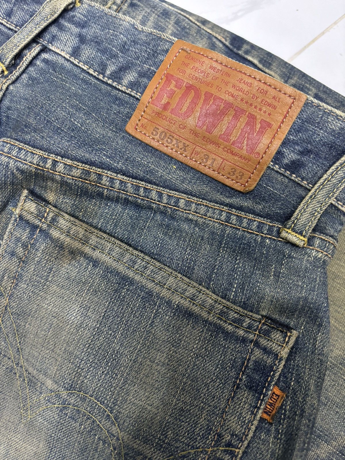 Edwin VINTAGE EDWIN 505XX SELVEDGE BAGGY DISTRESSED DENIM JEANS Size US 31 - 11 Thumbnail