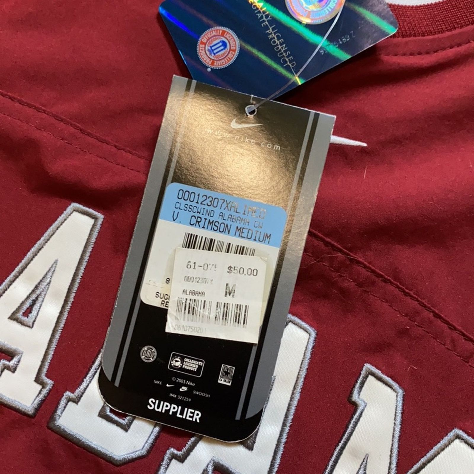 Nike 2003 Nike Alabama Crimson Tide Center Swoosh Windbreaker Size US M / EU 48-50 / 2 - 7 Thumbnail