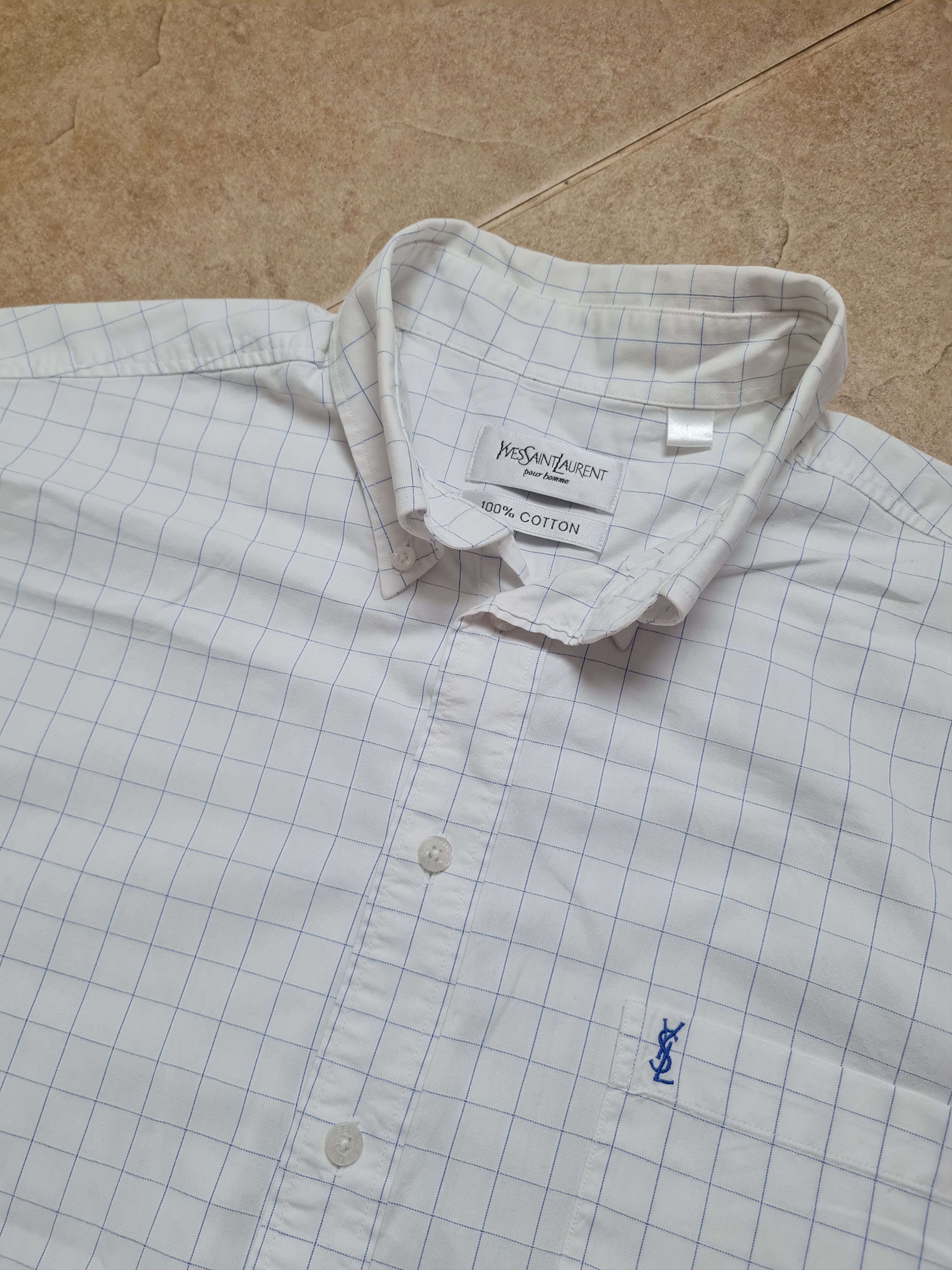 Yves Saint Laurent Yves Saint Laurent YSL Short Sleeve Plaid Check Shirt White Size US L / EU 52-54 / 3 - 13 Thumbnail