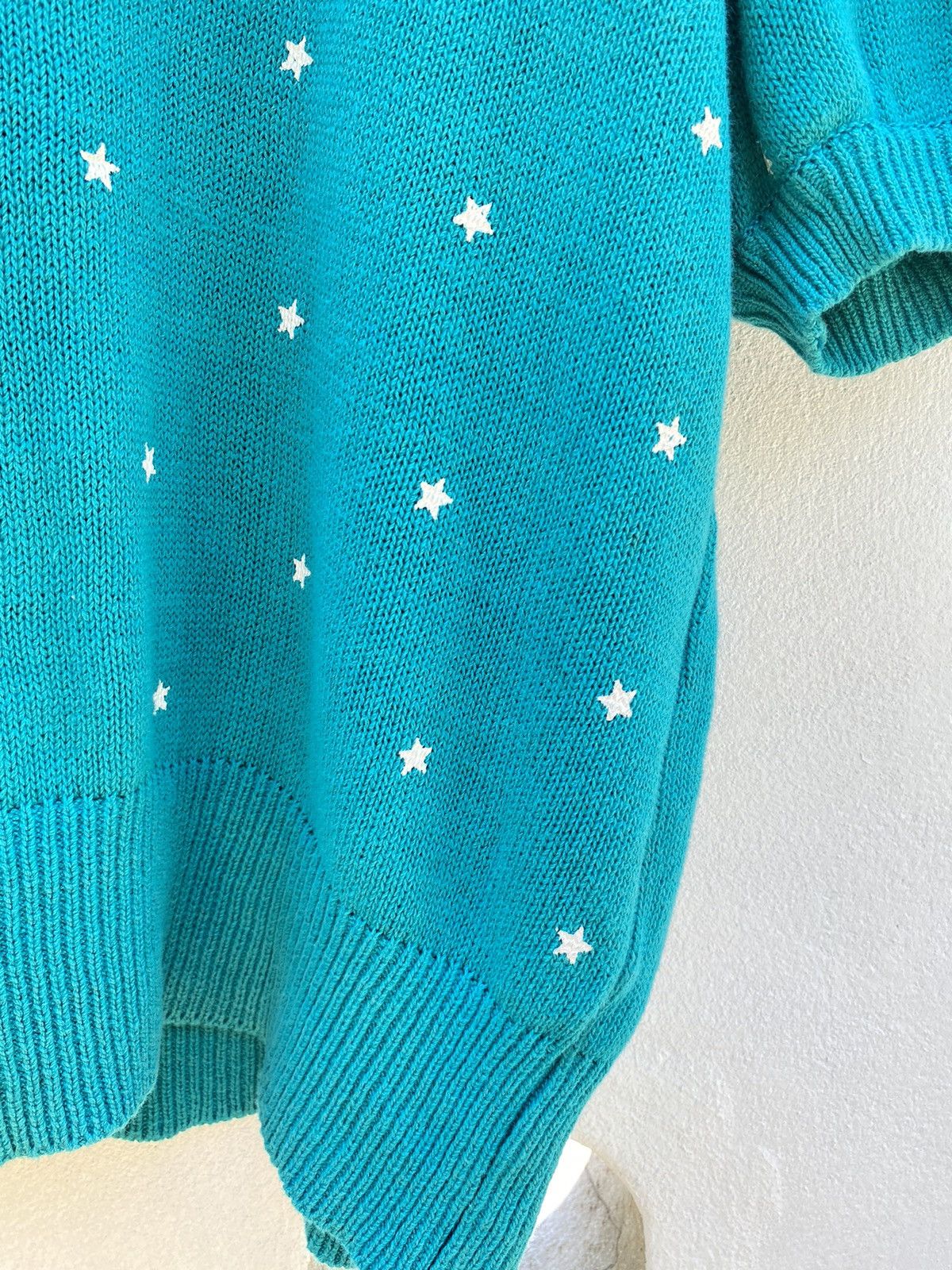 Vintage Paserio Teal Puff Sleeve Knit Top with Star Pattern Size S / US 4 / IT 40 - 24 Thumbnail