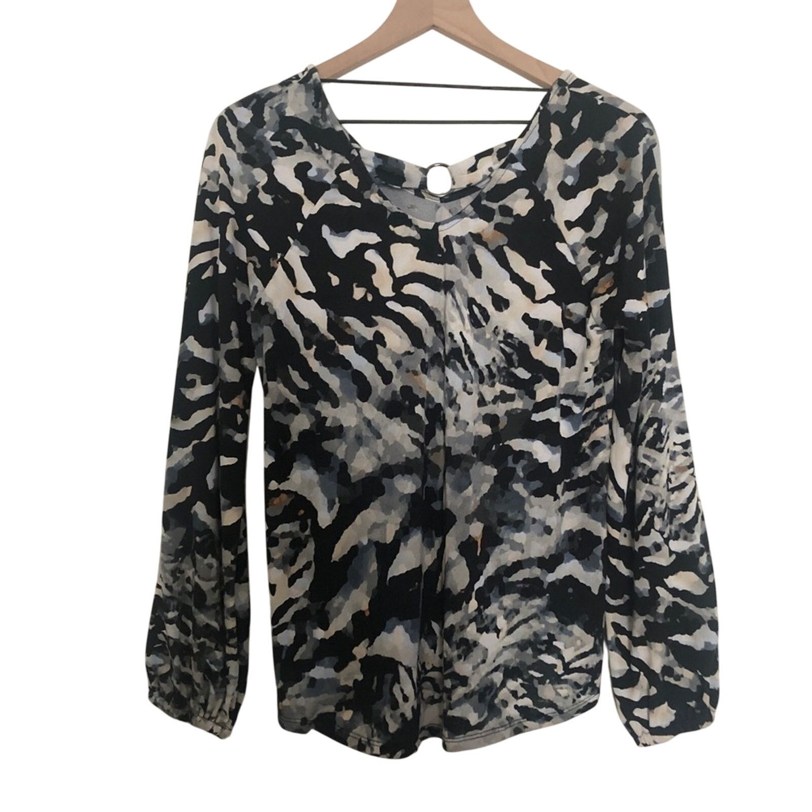 Other Cupio Black Blue White Orange Abstract Shirt Blouse Top Size M / US 6-8 / IT 42-44 - 2 Thumbnail