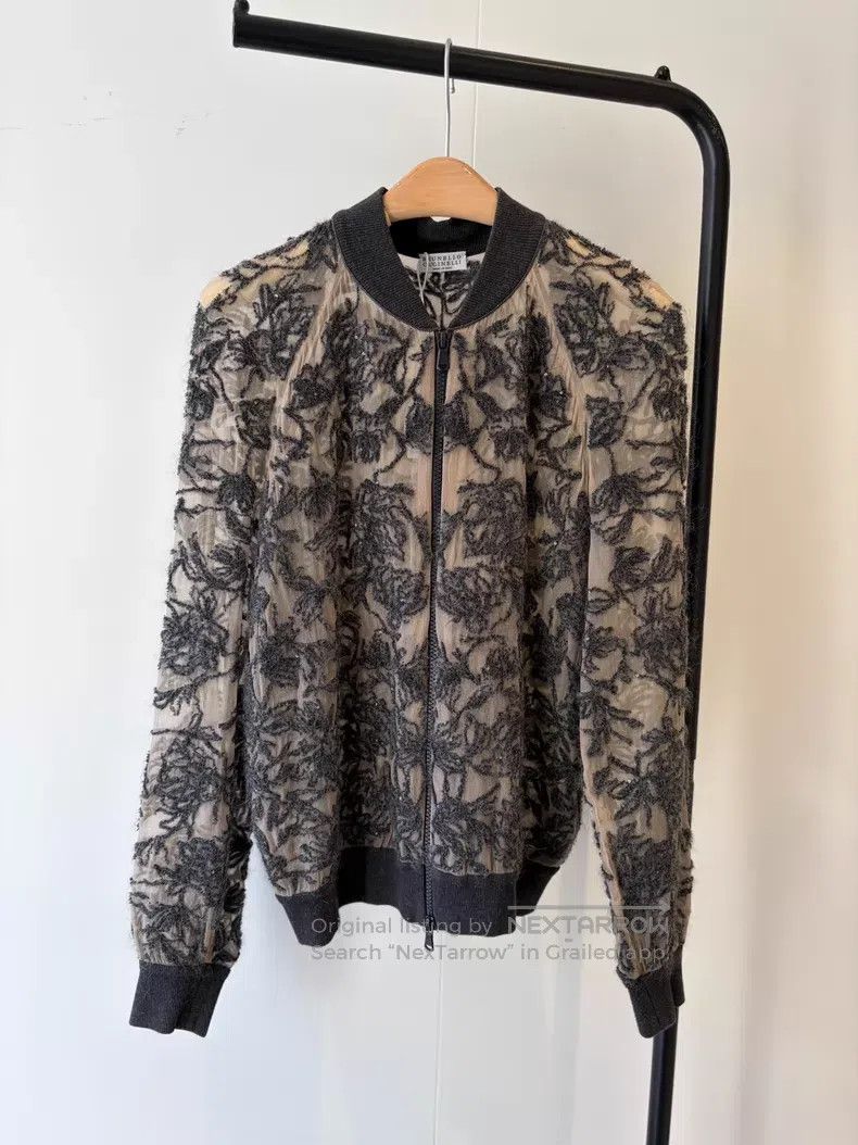 Brunello Cucinelli Brunello Cucinelli Embroidered Silk Pilot Jacket, 100% Sil Size S / US 4 / IT 40 - 1 Thumbnail