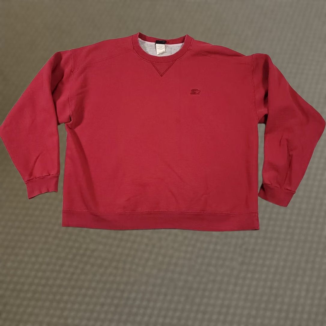 Starter VINTAGE Starter Pullover Sweatshirt Crewneck Mens Large Red Faded Blank 90s Sports Heavyweight Cotton Polyester Fabric Fleece Size US L / EU 52-54 / 3 - 1 Thumbnail