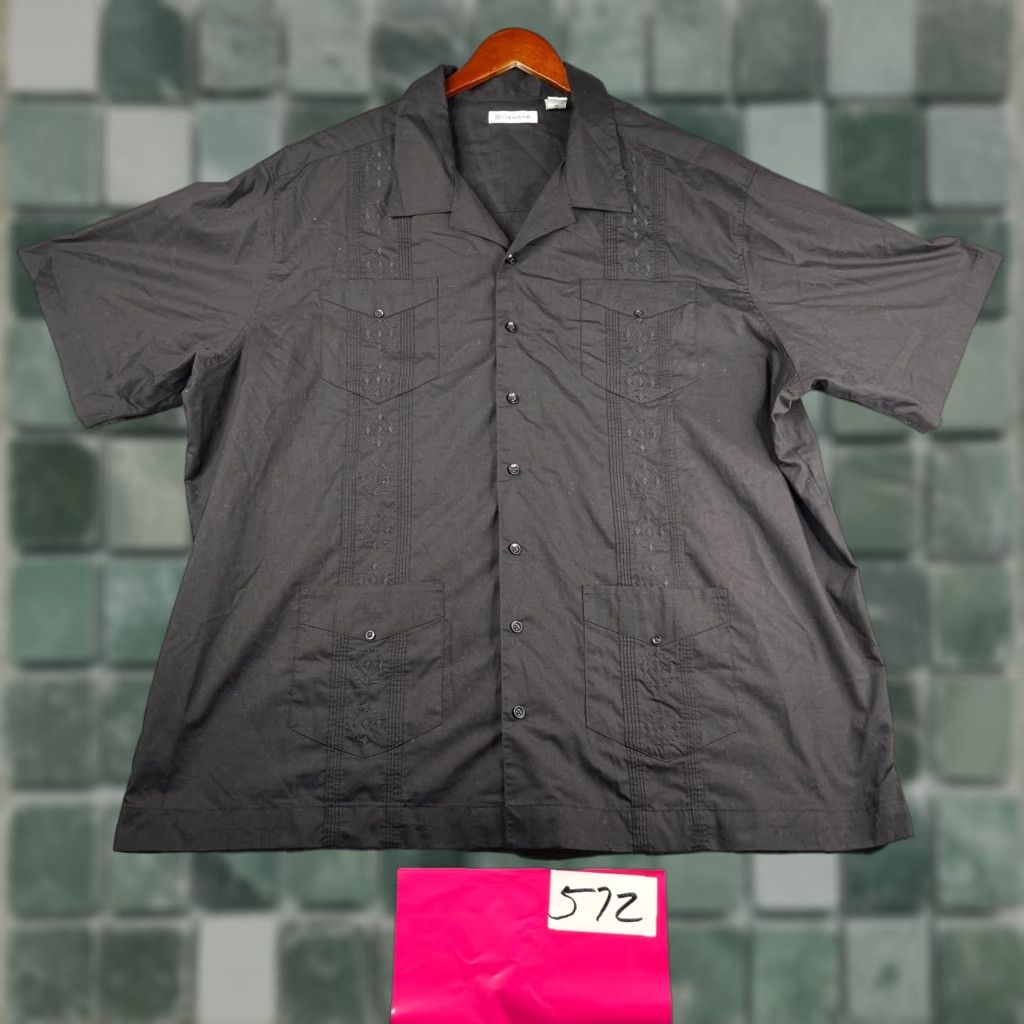 Cubavera Cubavera Shirt Mens 3X Black Short Sleeve Button-Up Pockets Beach Casual Solid Pattern Size US XXL / EU 58 / 5 - 1 Thumbnail