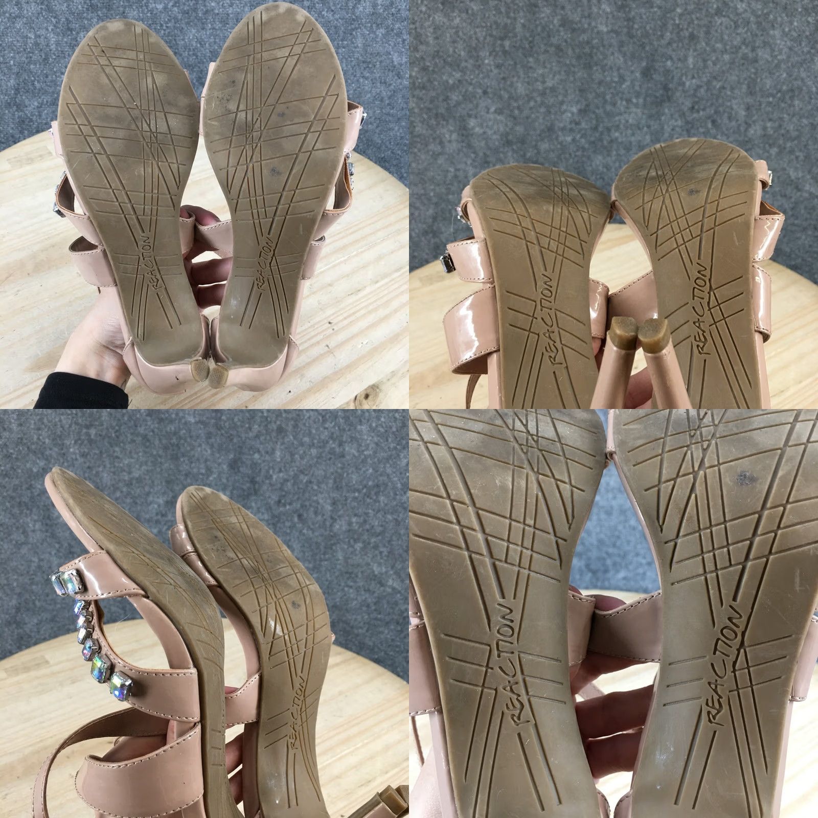 Kenneth Cole KENNETH COLE REACTION Heels Womens 8 M Pin Party Studded Ankle Strappy Beige - High Heel Stiletto Party Casual Shoes Size US 8 / IT 38 - 9 Thumbnail