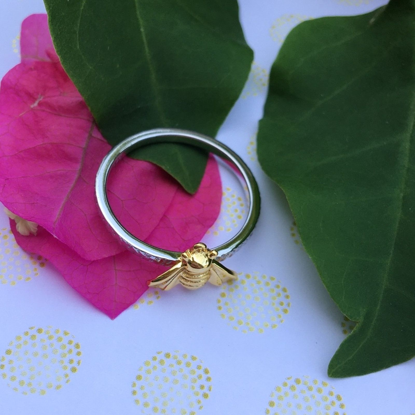 The Unbranded Brand Bee Two-Tone Sterling Silver Yellow Gold Ring Size ONE SIZE - 5 Thumbnail