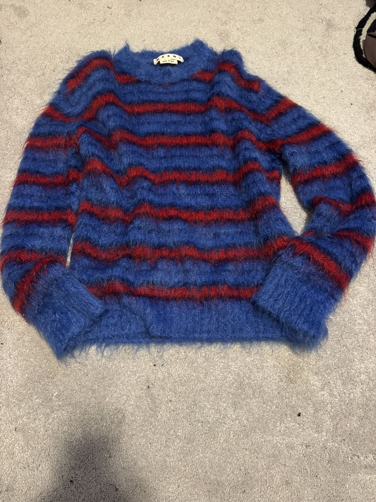 FW19 Marni mohair blue red sweater fuzzy