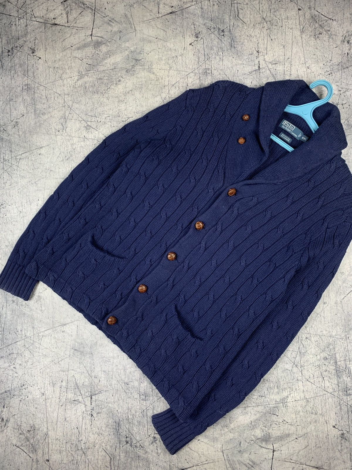 image of Heritage x Polo Ralph Lauren Polo Ralph Laurent Cable Knit Cardigan Shawl Collar 90's in Blue (Size