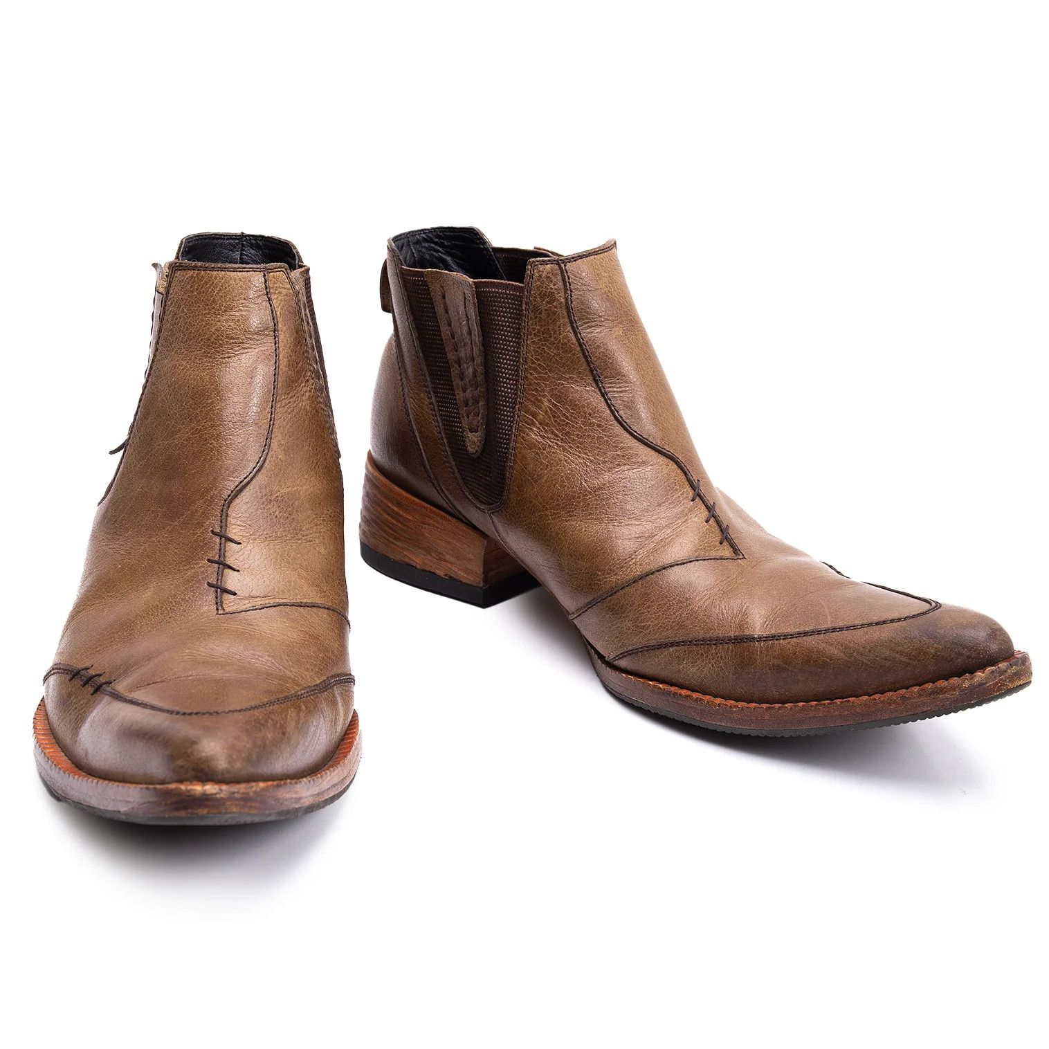 Jean Paul Gaultier Brown Leather Short Ankle Boots with Side Gore Size US 7 / EU 40 - 1 Thumbnail