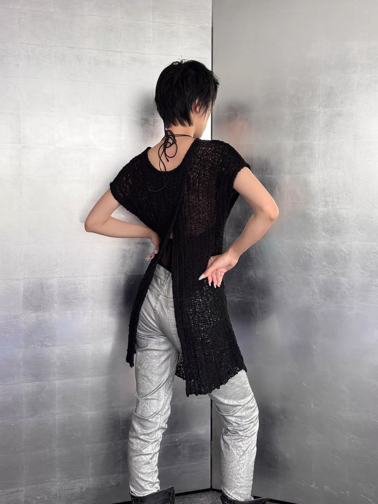 Vintage Vtg Italian Openwork Elastic Crochet Back Slit Long Top XS/S Size XS / US 0-2 / IT 36-38 - 5 Thumbnail