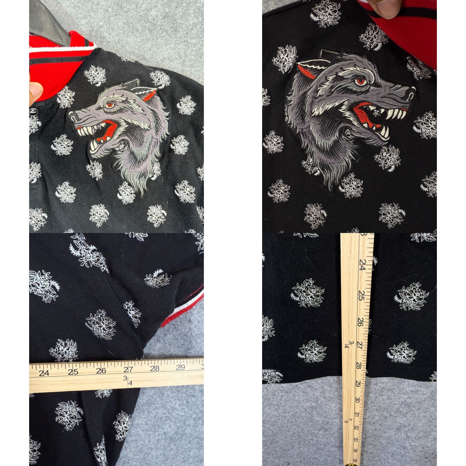 Reason Reason Polo Shirt Mens 3XL Red Black Wolf Floral Printed Snap Short Sleeve Polo Shirt Size US XXL / EU 58 / 5 - 9 Thumbnail