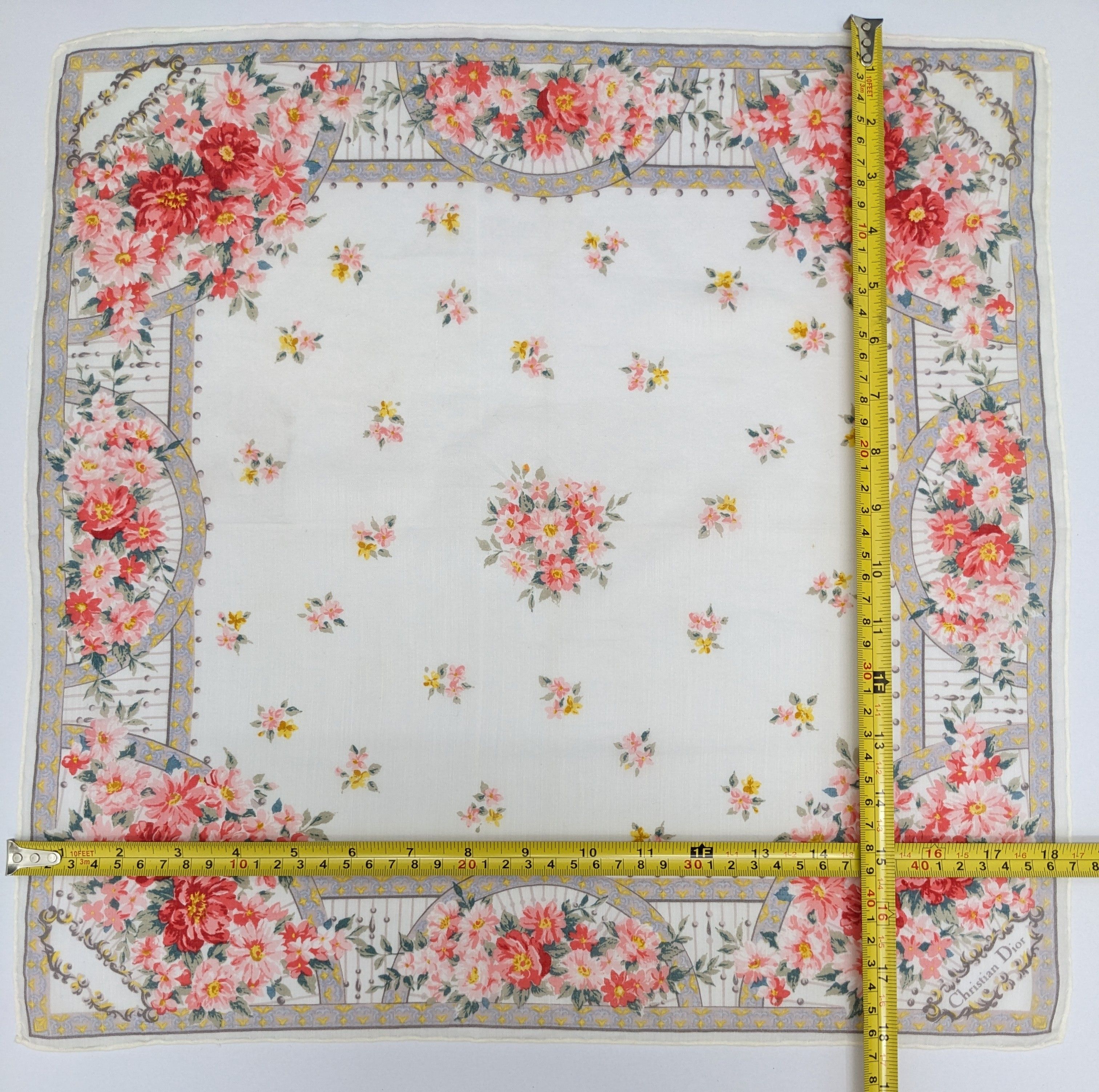 Christian Dior Monsieur Christian Dior Handkerchief Floral Bouquet Trellis Size ONE SIZE - 4 Thumbnail
