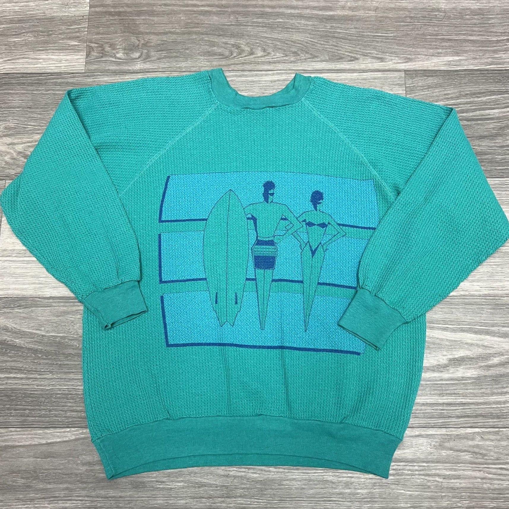 Altea VINTAGE Ocean Pacific Sweatshirt Crewneck Raglan S/M Teal Blue Flock Ocean Pacific Men's Sweatshirt 70s Ocean Pacific Pullover Size US S / EU 44-46 / 1 - 2 Thumbnail