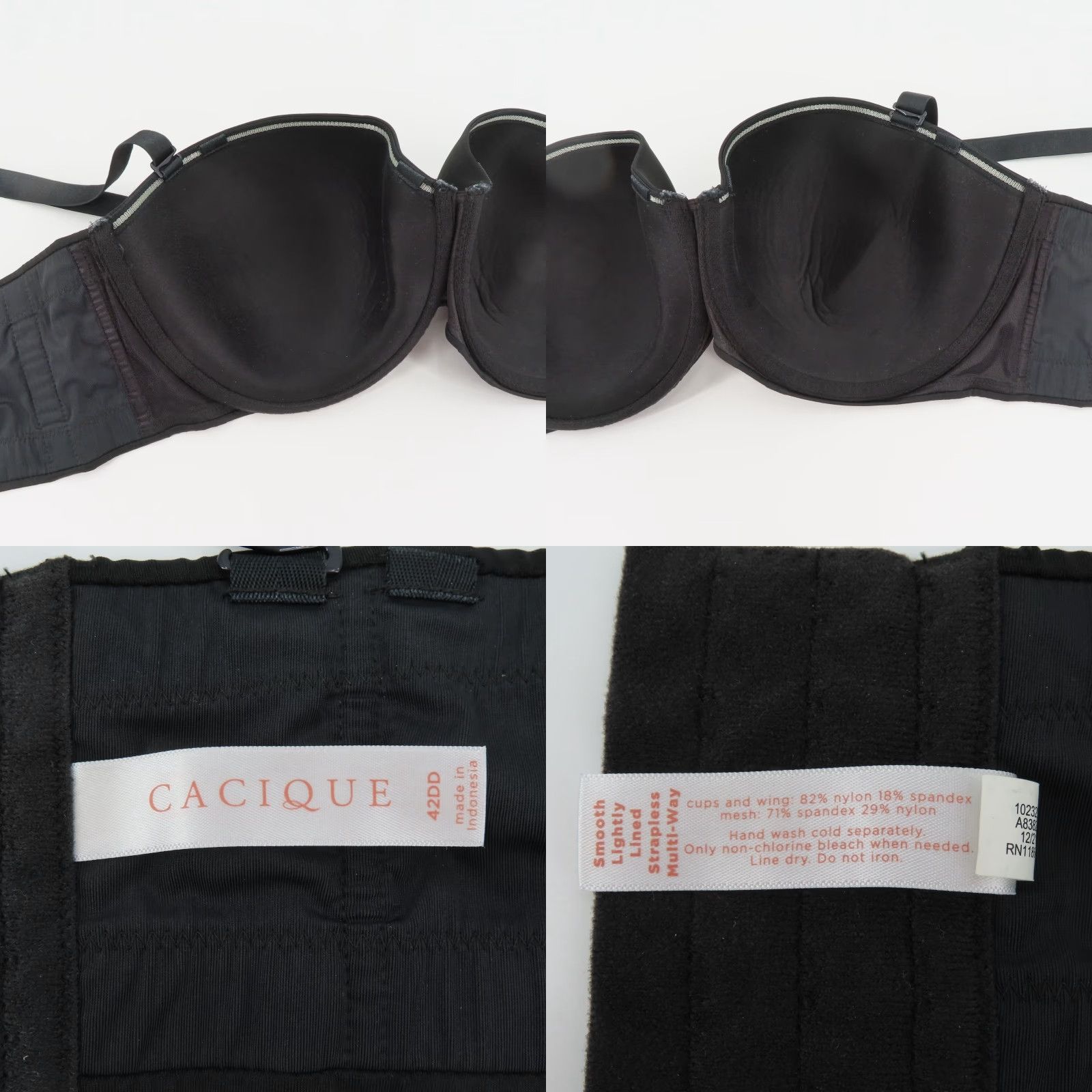 Vintage **Cacique 42DD Underwire Bra Solid Black Strapless** User: Cacique 42DD Underwire Bra Solid Black Strapless Size ONE SIZE - 8 Thumbnail