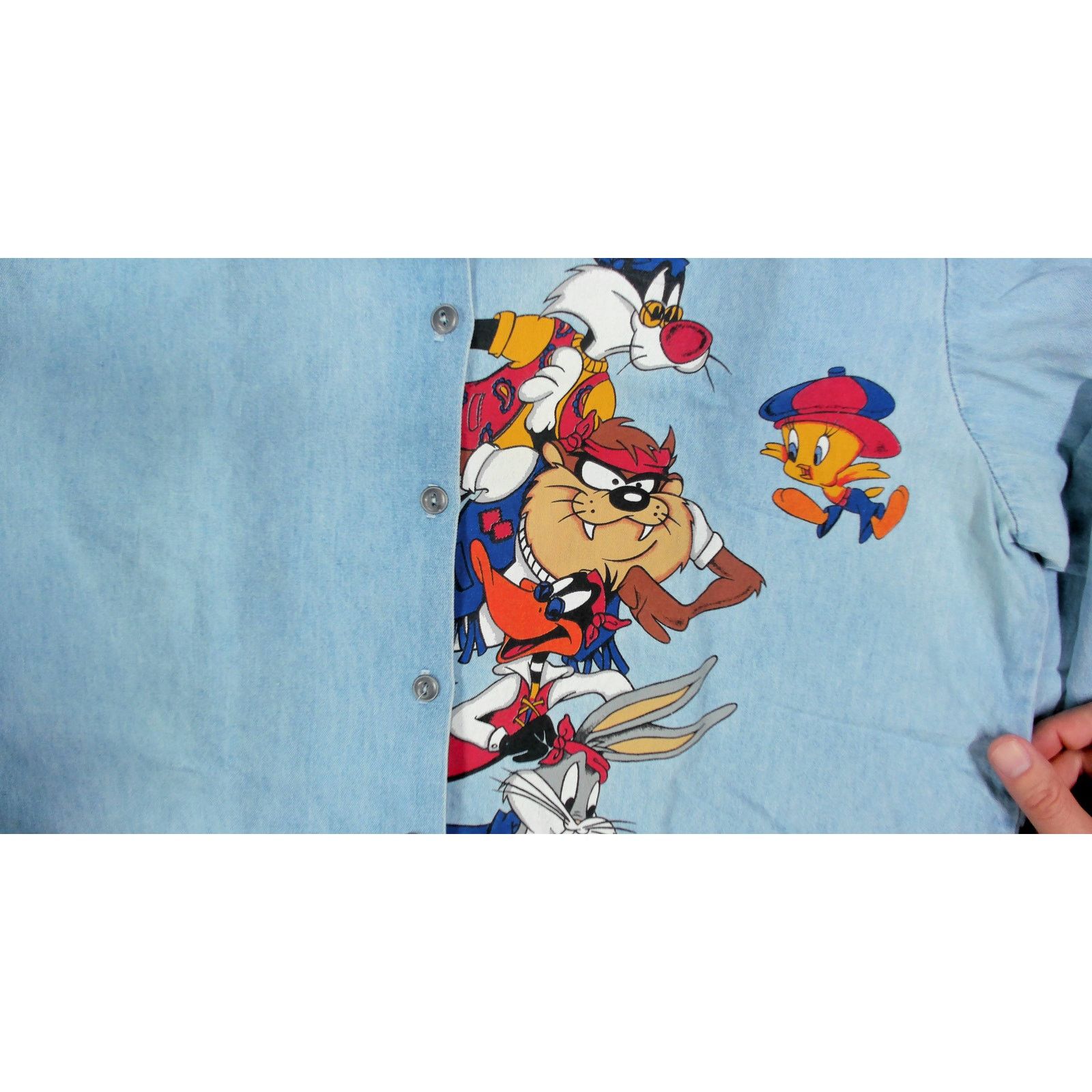Vintage Jerry Leigh Y2K 2008 Looney Tunes Boxy Chambray Overshirt Size M / US 6-8 / IT 42-44 - 12 Thumbnail