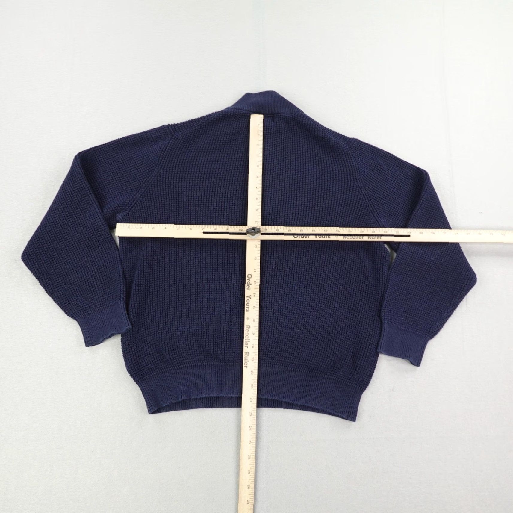 Vintage VINTAGE L.L. Bean Sweater Mens Large Blue Knit 1/4 Zip Cotton Cashmere Waffle Neck Pullover Size US L / EU 52-54 / 3 - 4 Thumbnail
