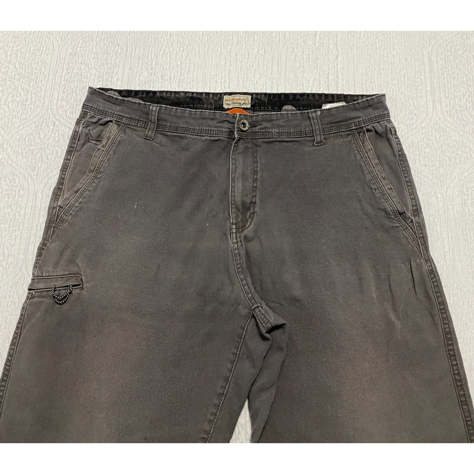 Weatherproof Weatherproof Pants Mens Casual 38 Gray Relaxed Canvas Stretch Cargo Front Zipper Pockets 34 Inseam 100% Cotton Spandex Straight Vintage Size US 38 / EU 54 - 2 Thumbnail
