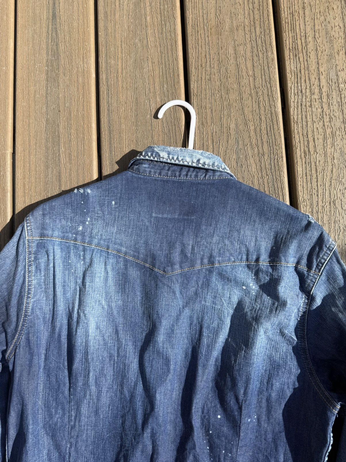 Dsquared2 Dsquared2 Blue Distressed Denim Patch Appliquéd Shirt Size US L / EU 52-54 / 3 - 19 Thumbnail