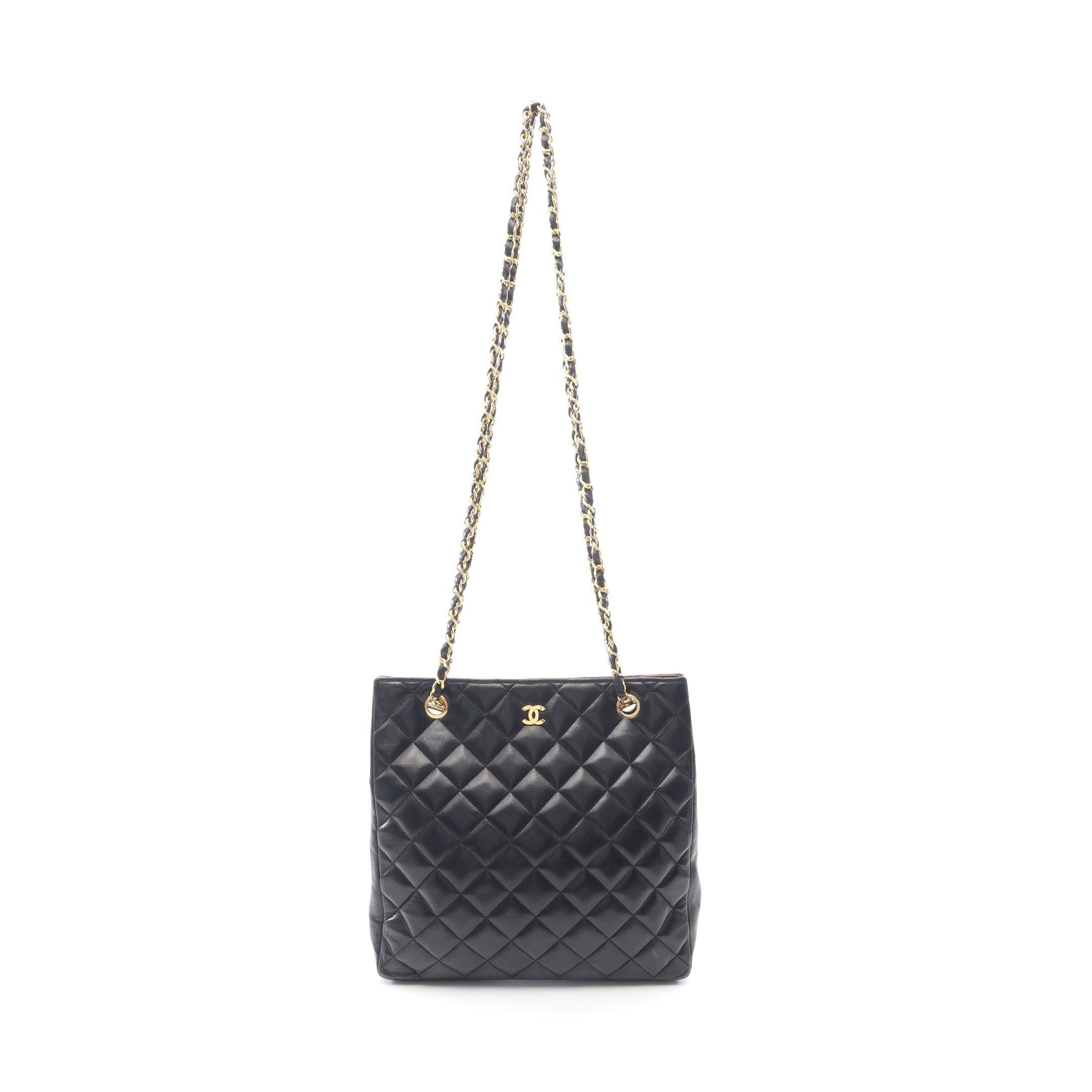 Chanel Matelasse Chain Shoulder Bag Tote Lambskin Black Gold Hardware, Women's