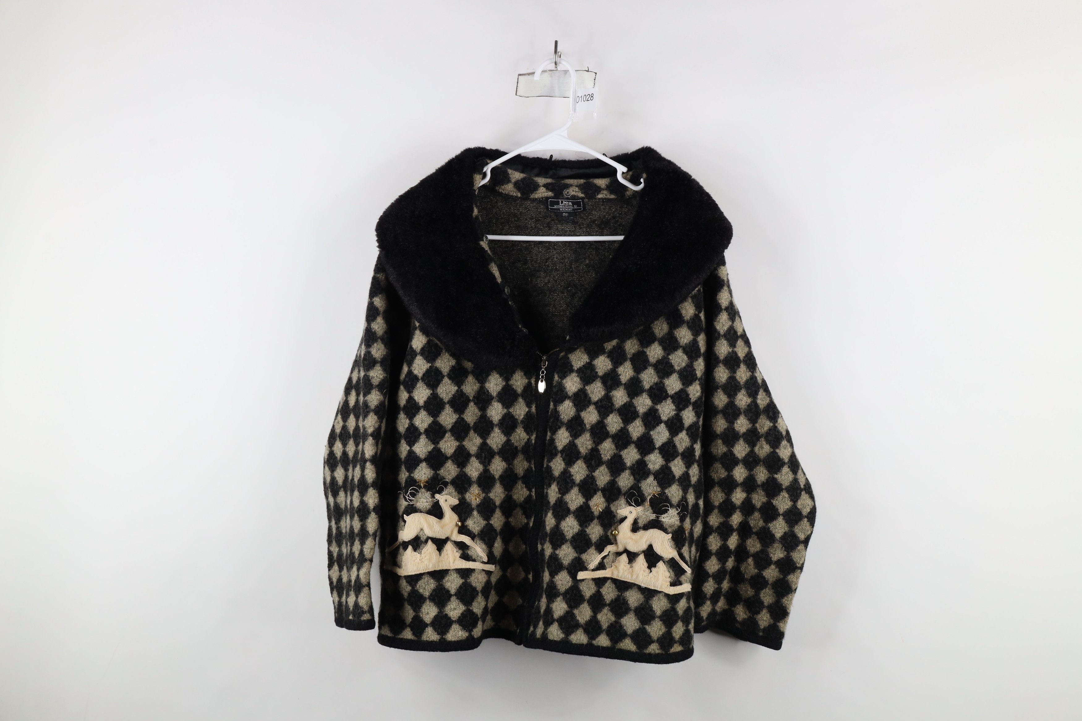 Vintage Vintage 90s Streetwear Diamond Reindeer Full Zip Sweater Size XXL / US 16-18 / IT 52-54 - 1 Thumbnail
