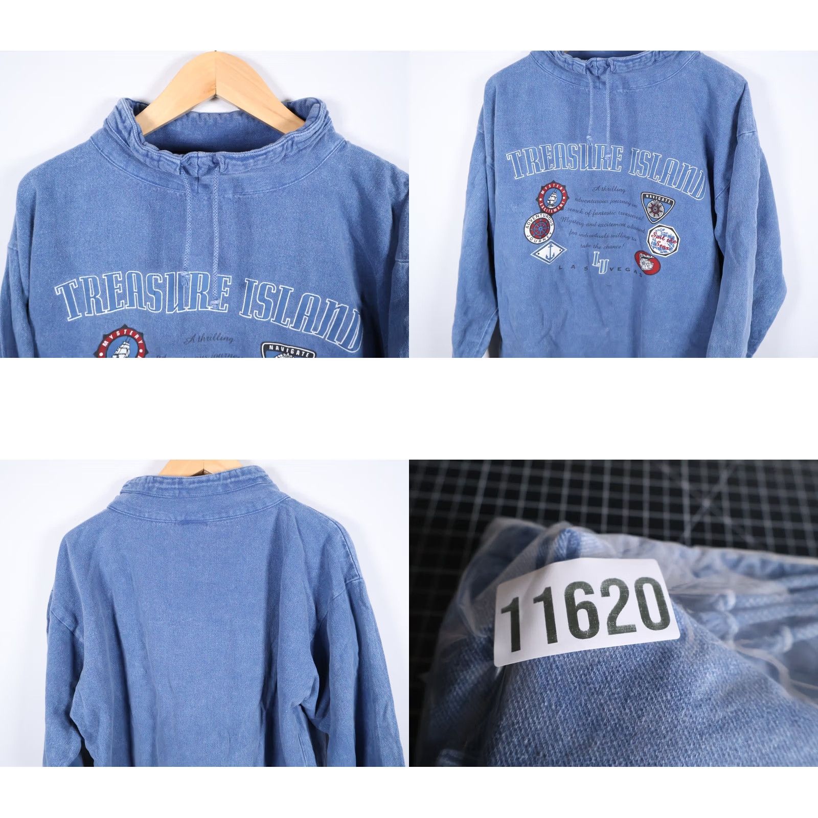 Vintage VTG Treasure Island Mirage Sweatshirt Men's 2XL Blue Pigment Dyed Las Vegas Graphic Print Pullover Mock Neck Size US XXL / EU 58 / 5 - 9 Thumbnail