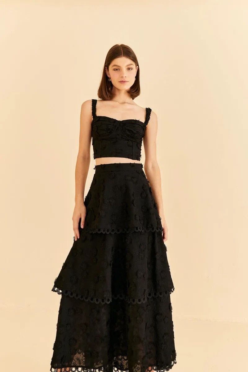 Farm Rio 3D Flower Corset Cropped embroidered crepe bustier