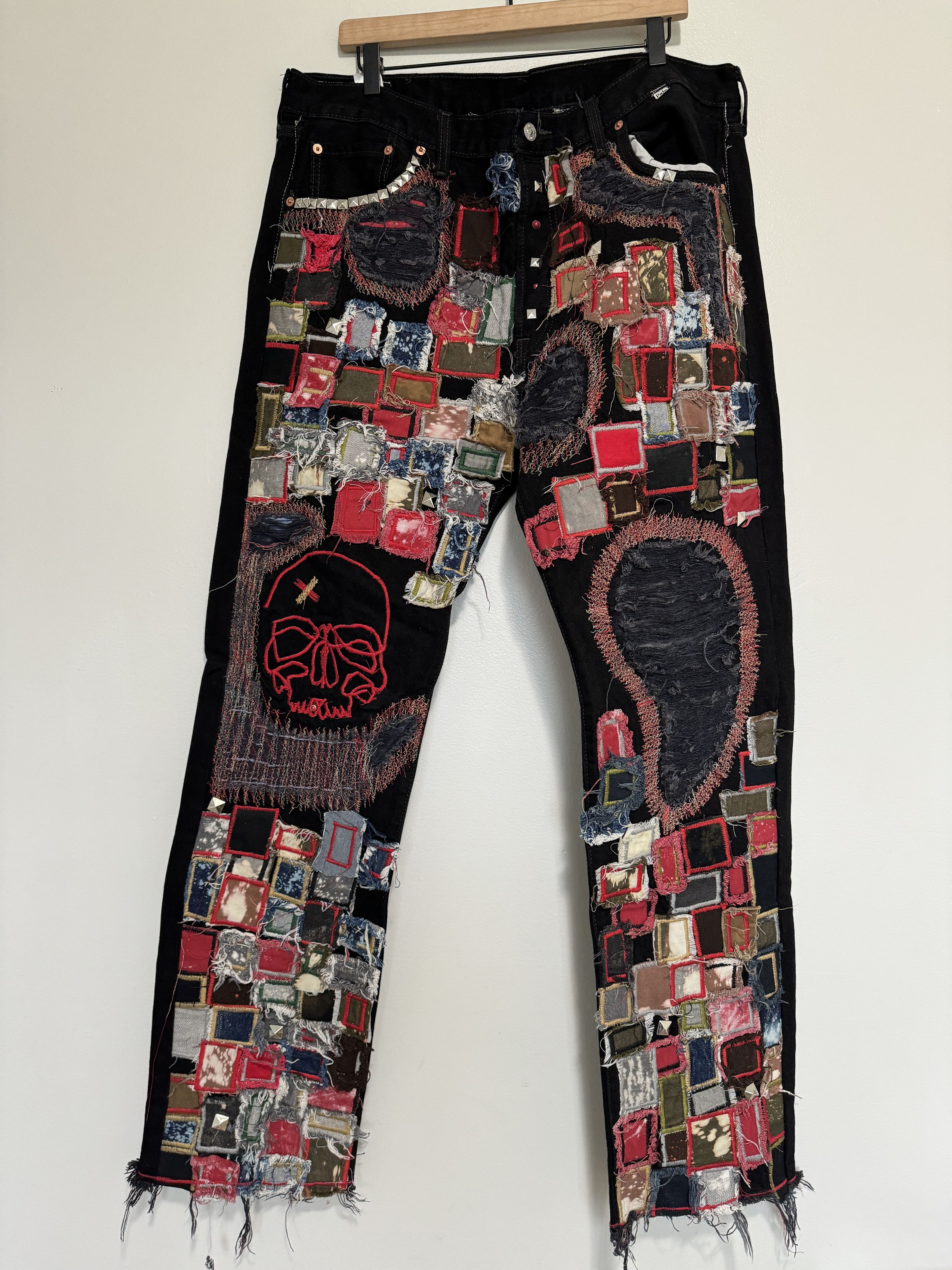 image of Designer Pale Usa Embroidered Patchwork Black Denim Jeans New 40, Men's