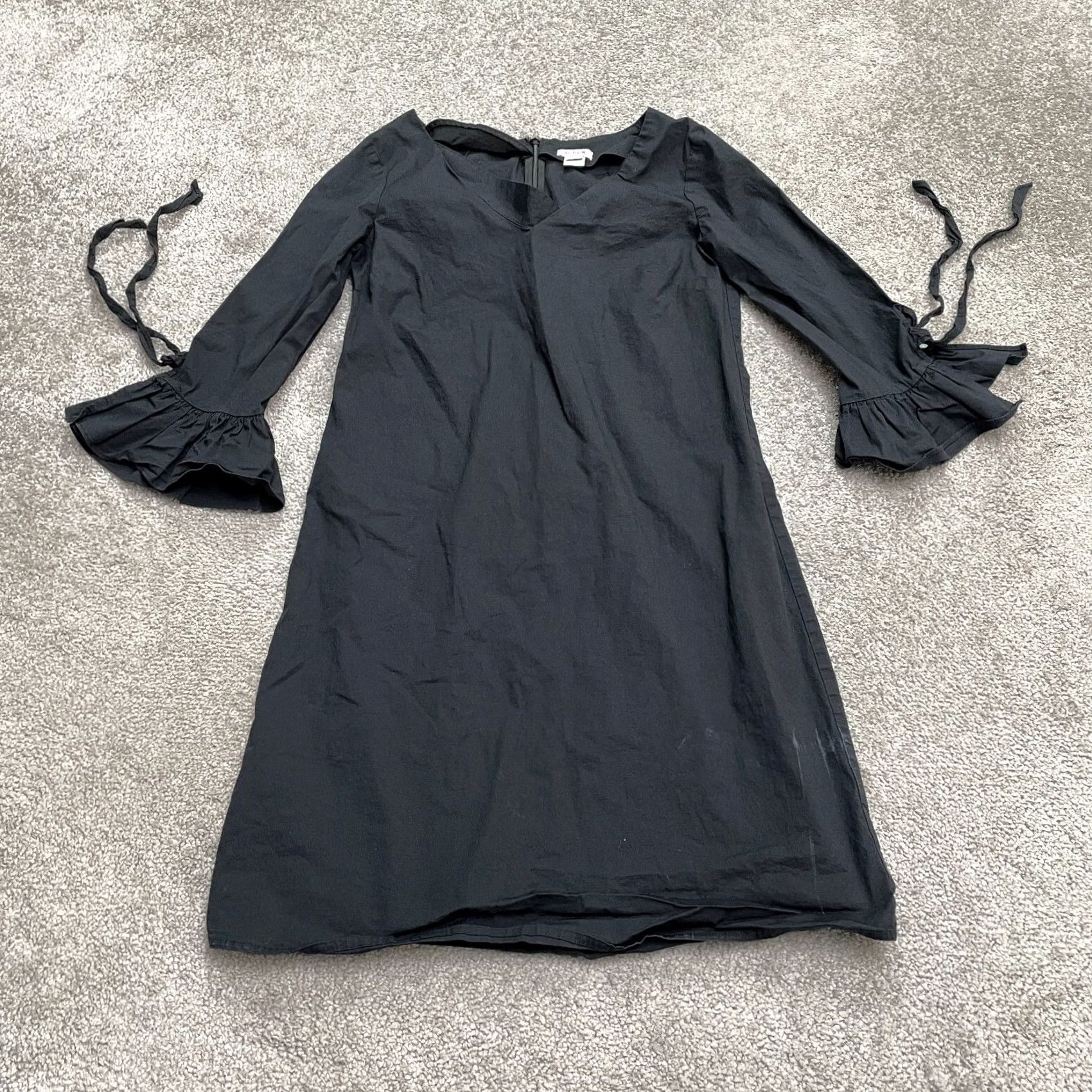 J.Crew J.Crew Classic Shift Midi Dress Womens 00 Solid Black V-Neck Ruffle Tie Sleeve Size XXS / US 00 / IT 34 - 2 Thumbnail