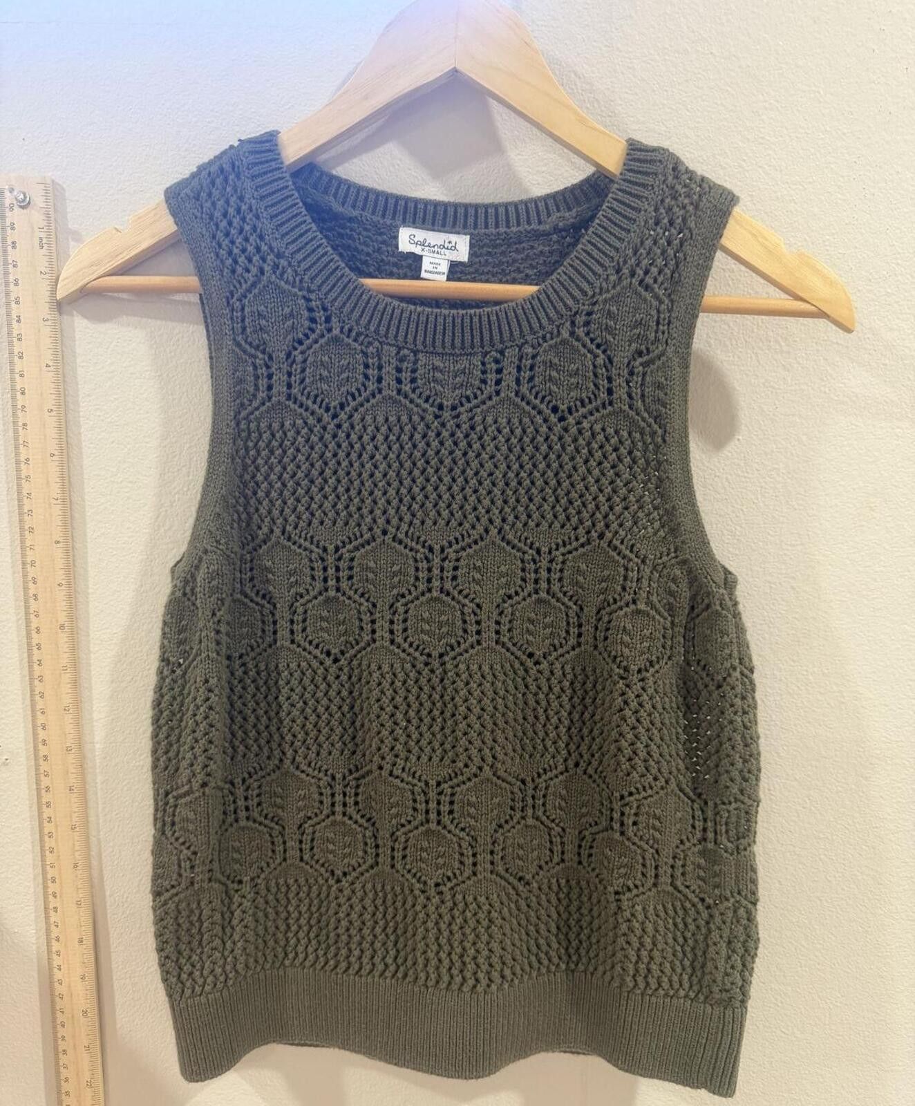 Splendid Splendid Dark Green Honore Cotton Crochet Tank Size XS / US 0-2 / IT 36-38 - 2 Thumbnail