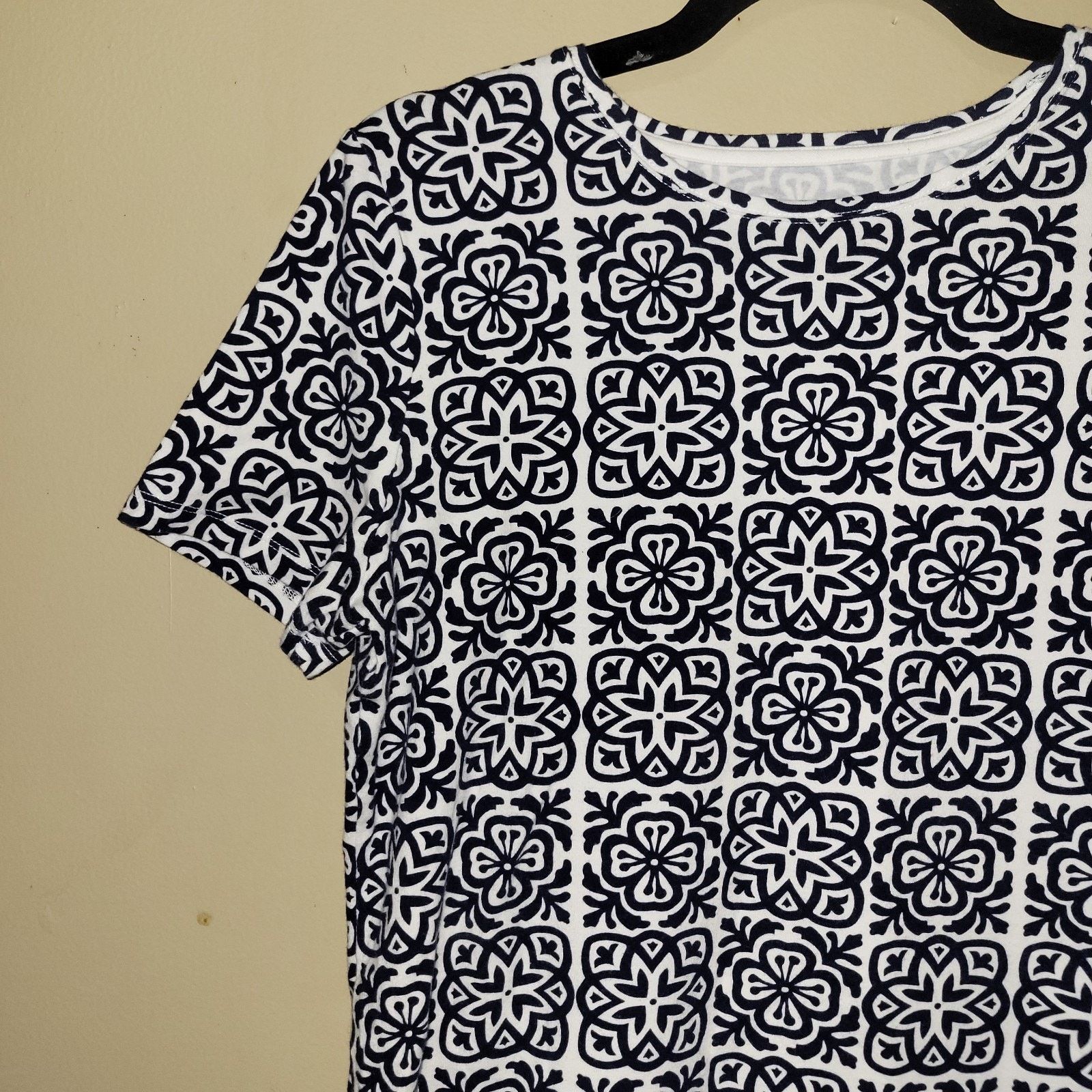 Robert Talbott Talbots Navy White Print Scalloped Neck M/P Size M / US 6-8 / IT 42-44 - 4 Thumbnail