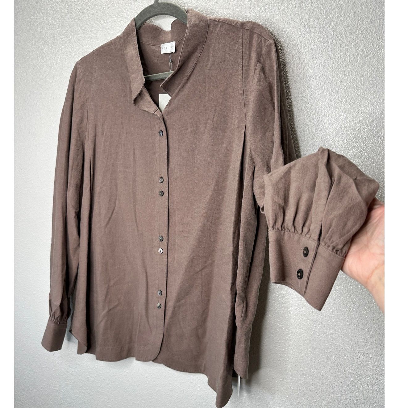 Other NWT Poetry Brown Funnel Neck Button Long Sleeve Blouse 12 Size XL / US 12-14 / IT 48-50 - 2 Thumbnail