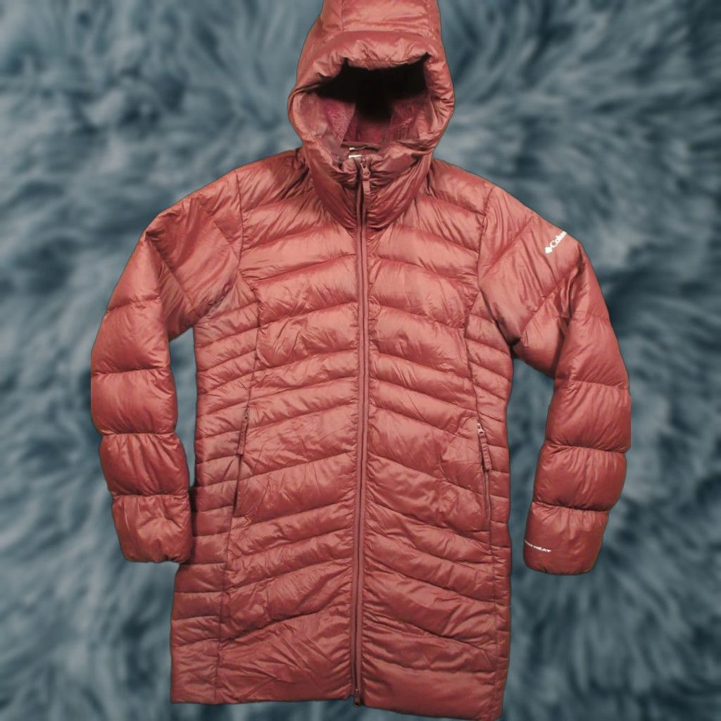 Vintage Columbia Puffer Jacket Womens XL Down Omni Heat Snorkel Hood Fleece Lined Long Sleeve Quilted Jacket/Coat Red Size XL / US 12-14 / IT 48-50 - 1 Thumbnail