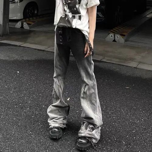 Y2k Washed Gradient Hombre Loose Flared Jeans Trousers